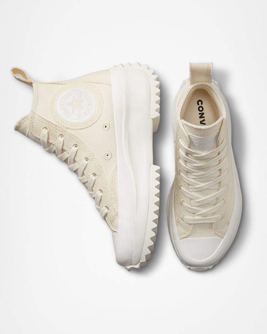 Sapatos Plataforma Converse Run Star Hike Raw Edge Cano Alto Feminino Bege Bege Branco | PT Y0T4093